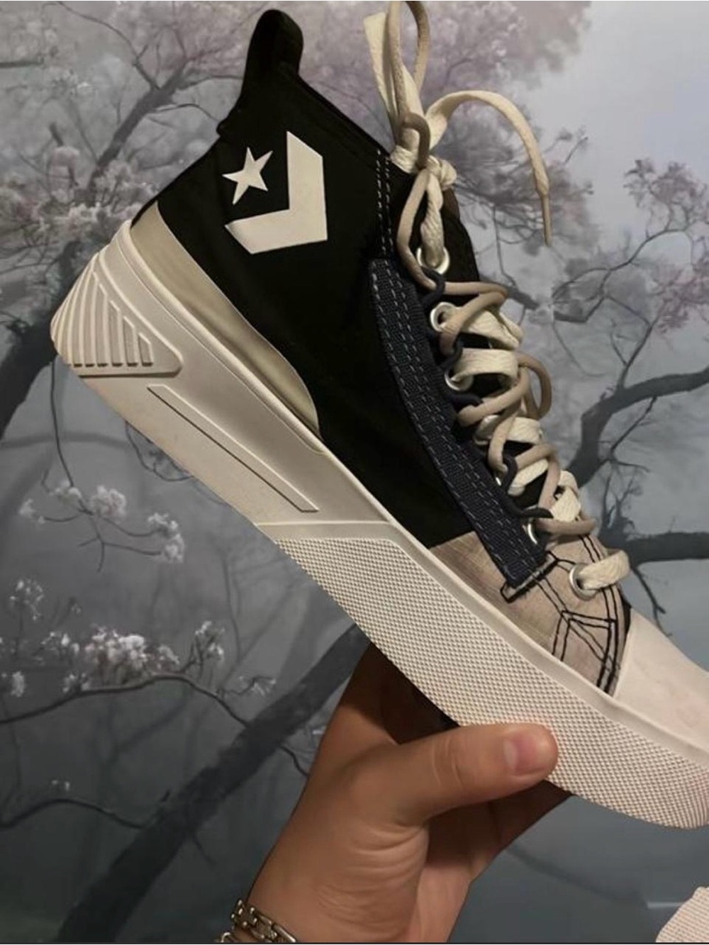 Converse Men’s Black, White & Cream High-Top Platform Sneaker